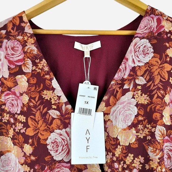 NWT WAYF Nordstrom Roxanne Floral Midi Dress Long Sleeve Tiered A-Line Size 1X - Picture 6 of 6